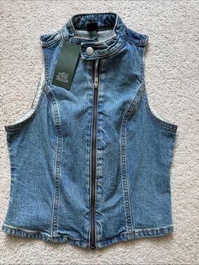 wild fable Blue Denim Sleeveless Zip-Front Tank
